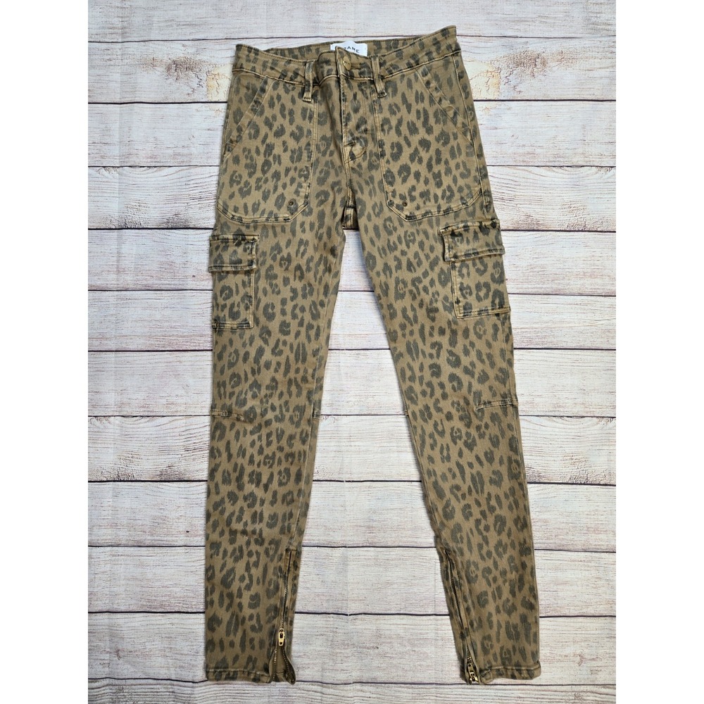 Frame Women's Cheetah Cargo Zip Ankle Jeans Size 25 Skinny Denim Boho
